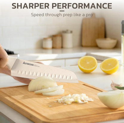 Knife Set, 15 Pieces Kitchen Knife Set with Sharpener Block, German Stainless Steel Knives with Anti-Rust Coating, Dishwasher Safe, Elegant Cream White Design, Perfect for Holiday Gifts5