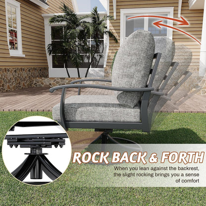 Patio Furniture Sets 7 PCS Outdoor Metal Conversation Sets, 360 Degree Swivel Rocking Chairs Patio Conversation Set with Ottomans, Coffee Side Table and 3-Seat Sofa for Garden, Deck, Poolside3
