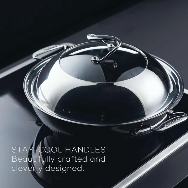 Clad Stainless Steel Wok/Stir Fry with Glass Lid and Hybrid Steelshield and Nonstick Technology, 14 Inch - Silver6