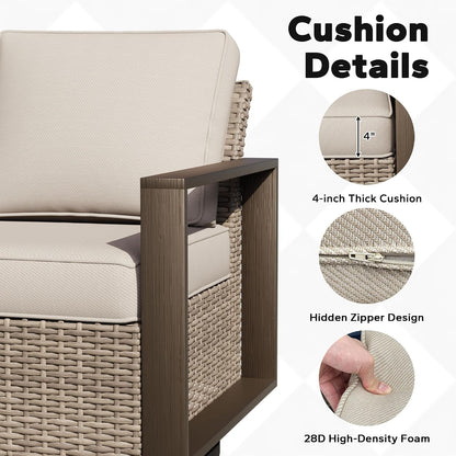 Outdoor Patio Swivel Rocker Chairs Set, 4 Pieces Wicker Rattan Chairs with Metal Wide Armrest, Thick Cushions and Deep Seating for Garden, Backyard, Porch, Deck5