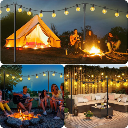 4 Pack String Light Poles for Outdoor,Metal Light Hanging Pole outside with Fork,Light Stand for Patio, Pergola, Garden, Backyard, Yard, Camping Party (4 Pack)7