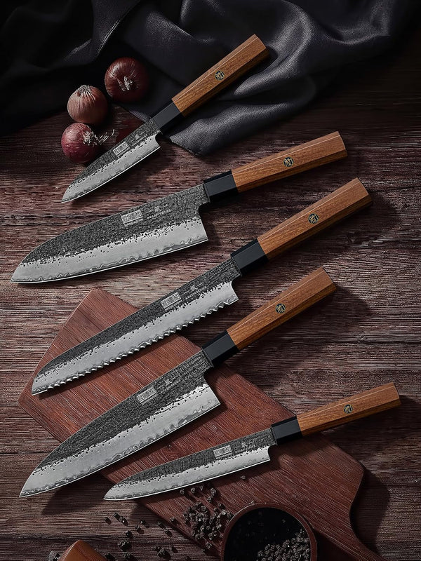 5 Pieces Knife Set, 10CR15MOV High Carbon Steel Chef Knife Set6
