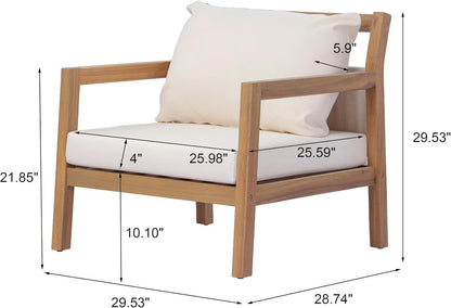 Pablo 4-Seater Patio Furniture Set with Removable Cushion, 4 Piece Outdoor Acacia Wood Conversation Set, Wooden Outdoor Sectional Sofa Set with Coffee Table,Light Teak+Beige6