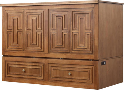 Pompei Murphy Cabinet Chest Bed with Charging Station 8 Inch, Queen (Blonde Oak)3