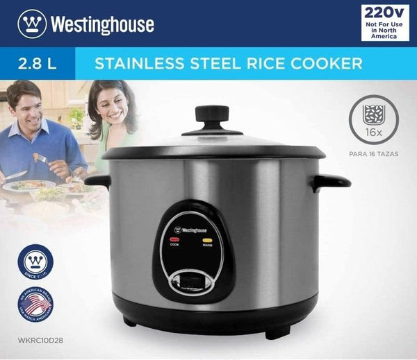 Westinghouse 220 Volts Rice Cooker 16 Cup, Non Stick Cooking Pot, Measuring Cup, Keep Warm Function-Stainless Steel-1000W (NOT for USE in USA)2