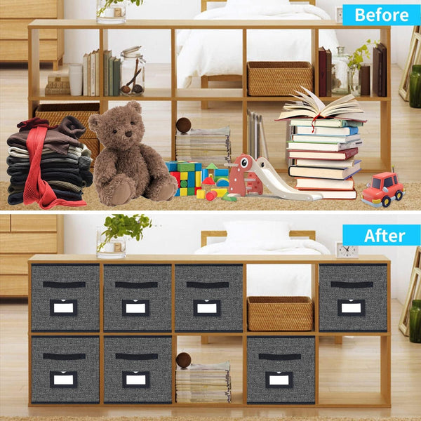 Extra Large Foldable Cloth Storage Cubes 4 Pack with Label Holders - Fabric Storage Bins Baskets Organizers for Home Office Nursery with Handles, 13 L X 15 W X 13 H Inch, Black, MXABXL04PLP4