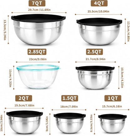 7PCS Mixing Bowls with Airtight Lids Set, Microwave-Safe Glass Mixing Bowl7