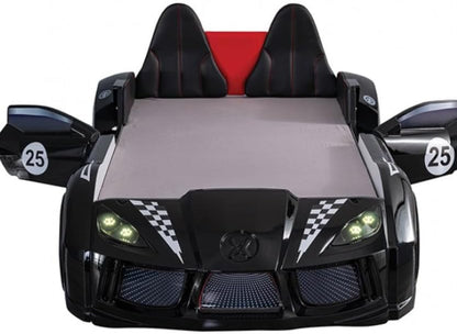 Race Car Twin Size Bed Frame for Boys with LED Lights, Music Player & Magnetic Doors | Kids Bedroom Furniture, Black6