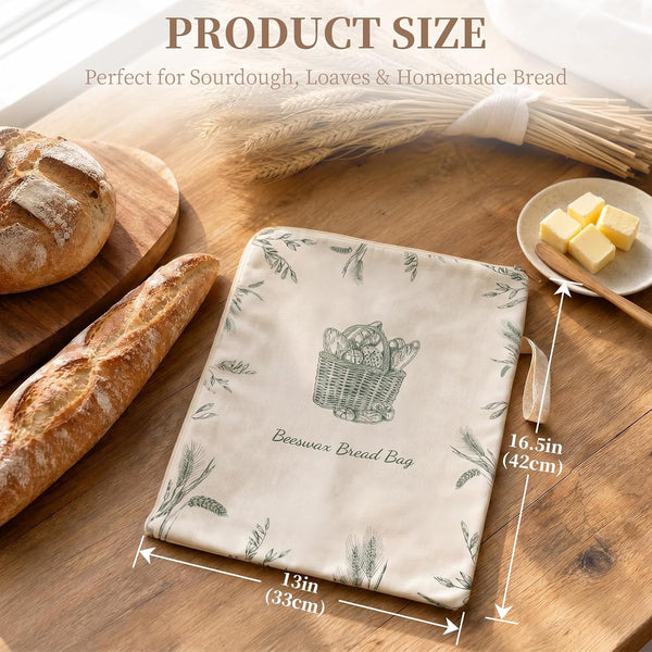 Beeswax Sourdough Bread Bags for Homemade Bread, XL Reusable Bags, 2 Pack | Linen Cotton, Natural Beeswax Lining, Artisan Baking, Breathable Bread Storage, Keeps Crust Crisp and Crumb Soft2