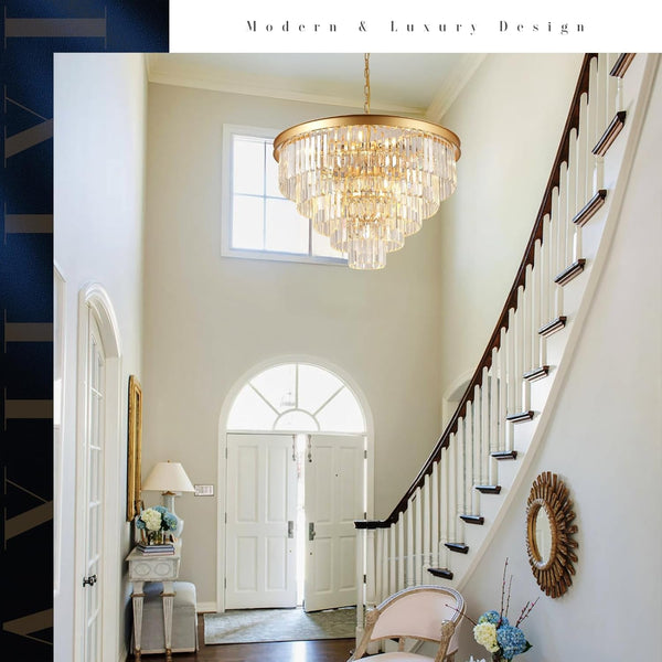 Large Crystal Chandelier 30”Modern Gold Foyer Chandeliers Light Fixture4