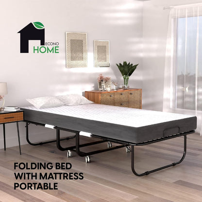 Folding Bed with Mattress - 75X31 Cot Size Frame - Portable Rollaway Guest Bed with 5-Inch Memory Foam Mattress - Space-Saving Foldable Design for Easy Storage (31 Inch)3