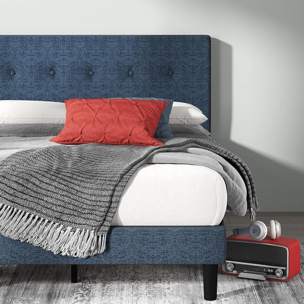 Omkaram Upholstered Platform Bed Frame, Mattress Foundation, Wood Slat Support, No Box Spring Needed, Easy Assembly, Queen1