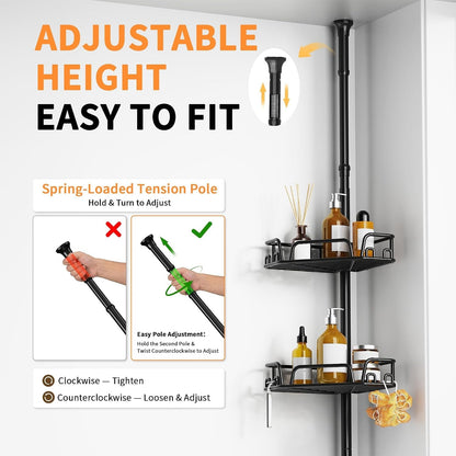 Corner Shower Caddy Tension Pole, Large Capacity Organizer, Black7