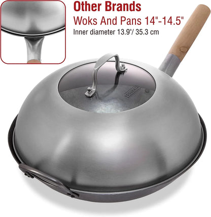 Wok Lid 13.6 Inch - Premium Stainless Cover with Tempered Glass Insert Steam Holes - Dishwasher-Safe Lid for 14-Inch Wok - Chees Melting Dome for Griddle | Dishwasher-Safe Lid with Tempered Glass - Steam Holes -Ergonomic Handle, Cheese Melting Dome for Griddle, Grill Basting Cover6