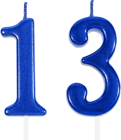 13 Birthday Candle Numeral Candles Blue Cake Topper1