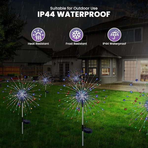 Solar Garden Lights Outdoor Waterproof, 2 Pack 200 LED Colorful Solar Firework Lights, 8 Modes Twinkling Fairy Lights Decorative for Yard Patio Pathway Garden Labor Day Decor8