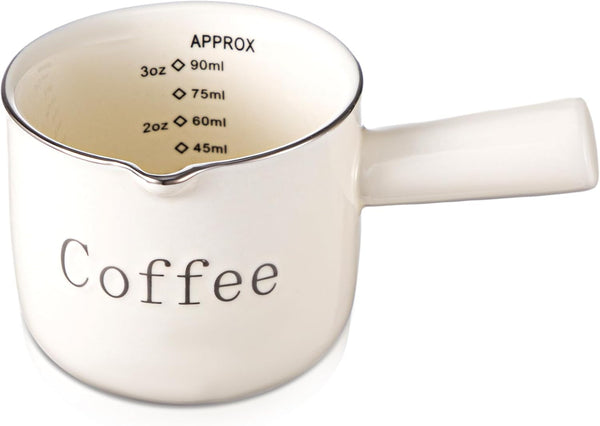 1 Pack Espresso Shot Cups,Ceramic Expresso Measuring Cup with Handle and V-Shaped Mouth,3Oz / 90Ml,Easy to Wash and See the Volume,White,For Coffee Making Frothing Accessories1