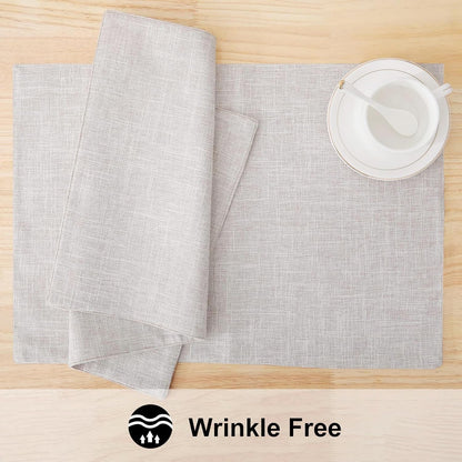 Faux Cotton Linen Placemats Set of 6, Cloth Washable Farmhouse Dining Table Mats for Indoors & Outdoors, Easy to Clean, Neutral Beige, 13 X 19 Inch5