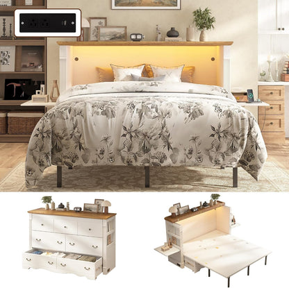 Queen Murphy Cabinet Bed with Desk, Shelves and Charging Station, White1