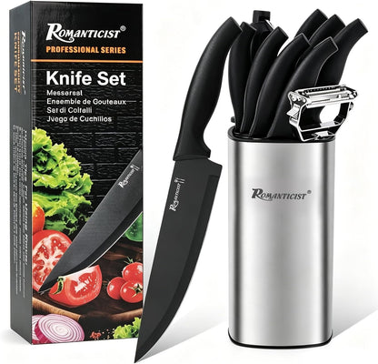 Kitchen Knife Sets, 10PCS High Carbon Stainless Steel Knife Sets with Block, Black Knife Block Set, Knives Set for Kitchen with Anti-Slip Handle, Exquisite Knives Set New Home Essentials1