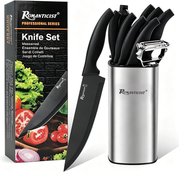 Kitchen Knife Sets, 10PCS High Carbon Stainless Steel Knife Sets with Block, Black Knife Block Set, Knives Set for Kitchen with Anti-Slip Handle, Exquisite Knives Set New Home Essentials1