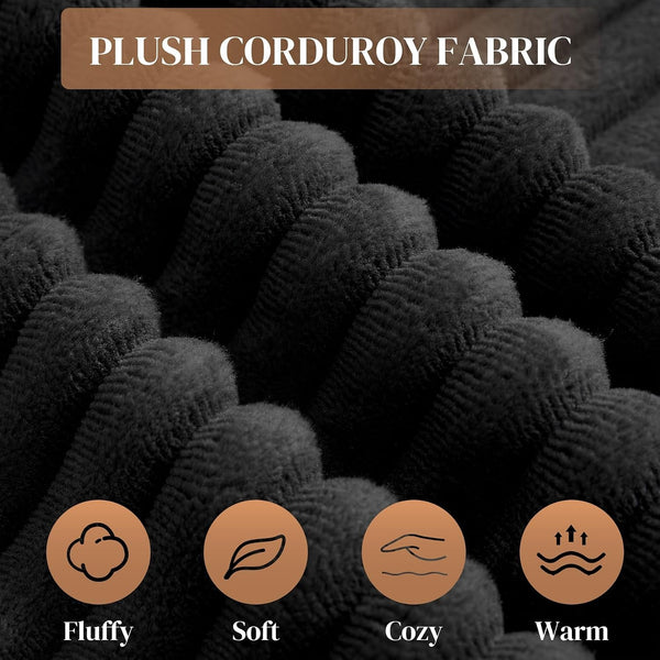 95" L Shaped Cloud Boneless Sectional Couches for Living Room, Modern Comfy Modular Deep Seat Memory Foam Compressed Corduroy Sofa Oversized Right Facing Chaise, No Assembly Required, Balck3