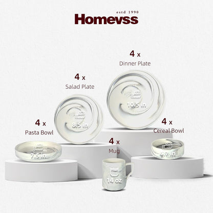 20 Piece Plates and Bowls Sets, Fine China Artisan Marbled Dinner Set for 4, Dishwasher Safe Dinnerware Set, Scratch Resistant, Grey2