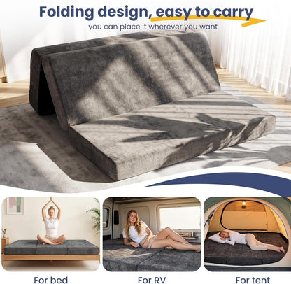 Cool & Breathable Chenille 6 Inch Memory Foam Foldable Futon Sofa Bed with Handles & Non-Slip Bottom, Covertible Sofa Bed for Guest, Camping, Dorm5