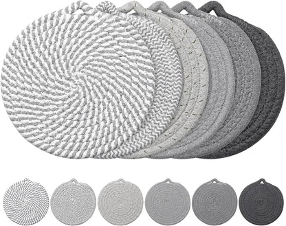 7" Trivets for Hot Dishes, 6 Pack Trivets for Hot Pots and Pans | Cotton Hot Pads for Kitchen Counter and Countertops, Trivets for Quartz Countertops Resist Heat, Scratches & Stains, Gray1