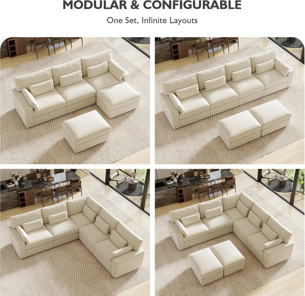 109.1"" Modular Sectional Sofa, L Shaped Cloud Couch with Extra Deep Seat, Comfortable Chenille Couch with Lumbar Pillows, Oversized Modern Sectional Couches for Living Room (Beige)9