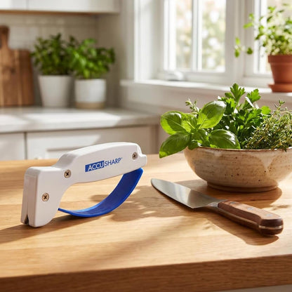 Knife Sharpener, Ergonomic Comfortable Handle, Compact & Easy to Use, Restore and Hone Straight & Serrated Knives, White5