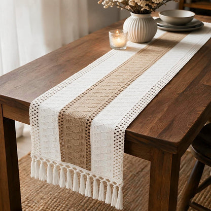 Boho Table Runner with Tassels Farmhouse Rustic 12X72 Inch1