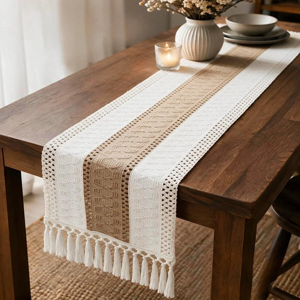 Boho Table Runner with Tassels Farmhouse Rustic 12X72 Inch1