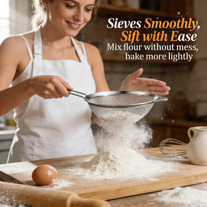 Fine Mesh Strainers - Premium Stainless Steel Colander Sieve Sifters, with Durable Mesh and Sturdy Handle, Excellent for Sifting Dry Ingredients, Flour, Pastas, Rice, Tea (3.15"+5.5"+7.87")2