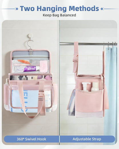 Hanging Shower Caddy Organizer Bag with Quick Dry Mesh, Pink4