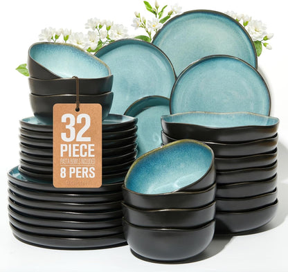 Stoneware Dinnerware Sets for 8, 32Pcs Ceramic Plates and Bowls Sets1