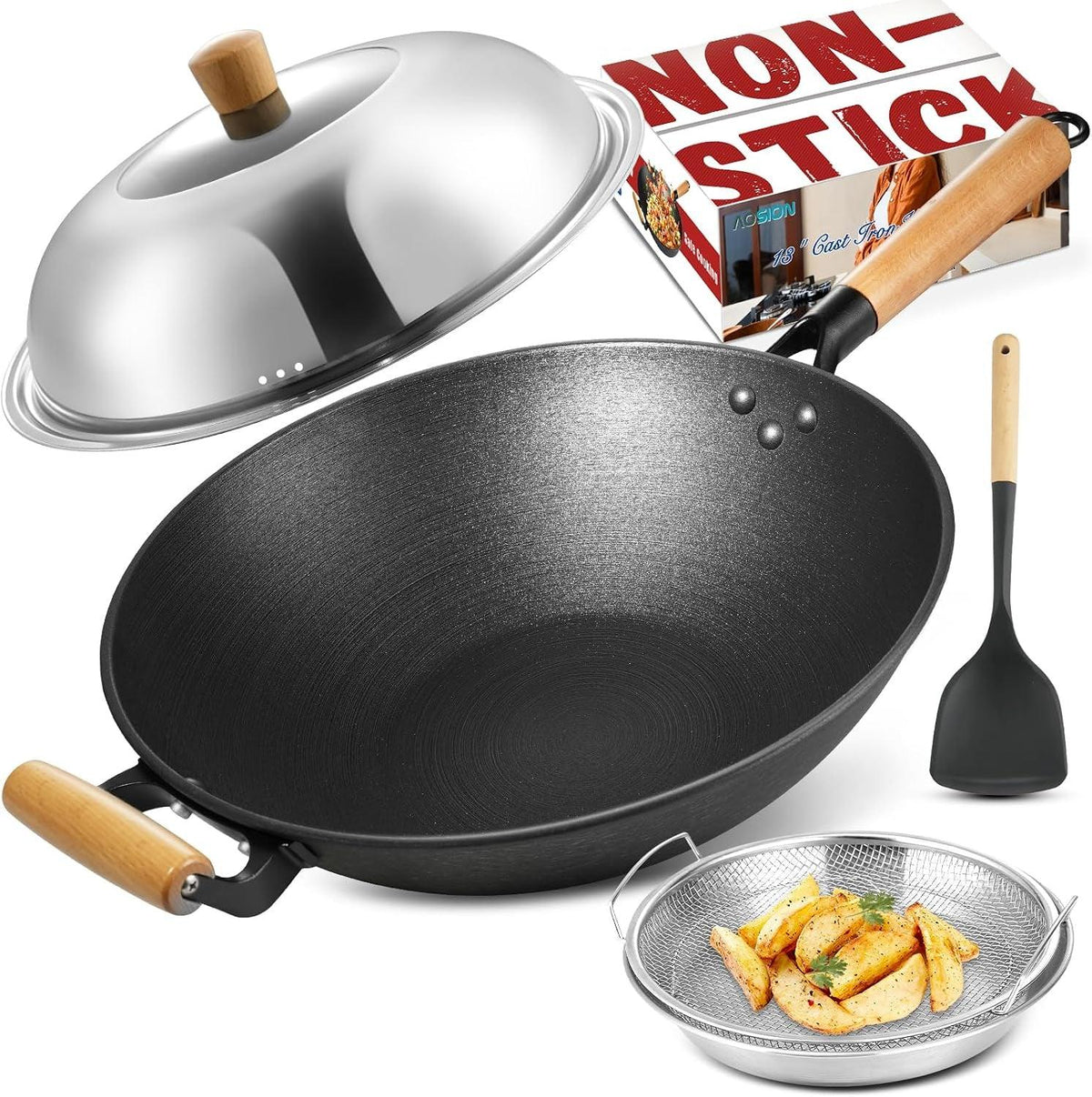 13-nonstick-wok-cast-iron-wok-with-lid-wok-pan-stir-fry-pans-chinese-woks-pan-with-lid