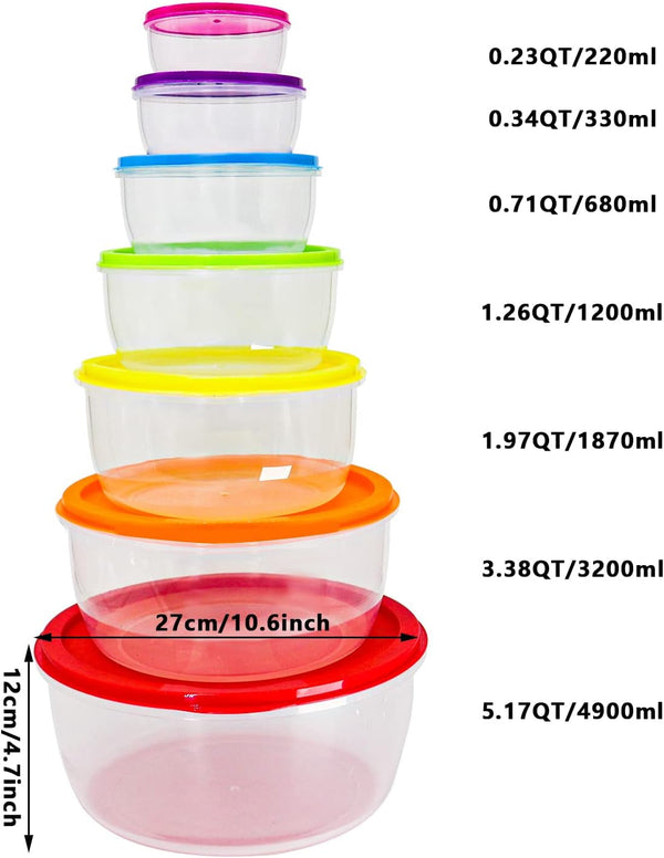 7Pcs round Mixing Bowl Set Salad Bowl with Airtight Lids Plastic Nesting Mixing Bowl Set for Packing and Serving Christmas Salads Candies Cookies, Microwave Safe2
