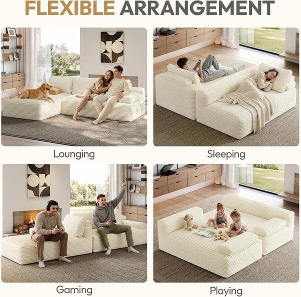 110" Sectional Sofa Boneless Couch with Chaise, Beige5