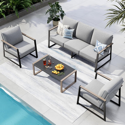 4-Piece Metal Patio Furniture Set with Gray Cushion1