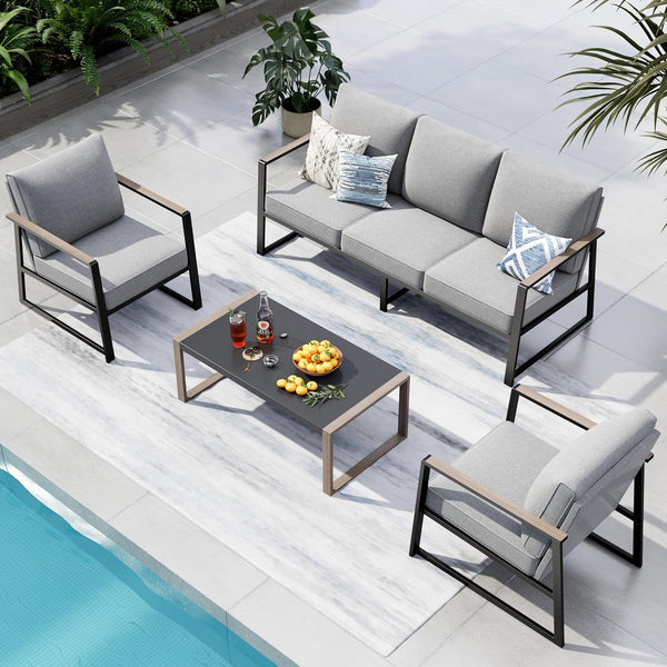 4-Piece Metal Patio Furniture Set with Gray Cushion1
