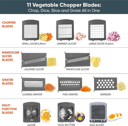 Vegetable Chopper Slicer Onion Dicer, Multi 22-In-1 Veggie Mandoline Food Cutter for Tomato Fruit with Lemon Squeezer, E-Recipe, 11 Blades, Egg Separator & Slicer, Container3