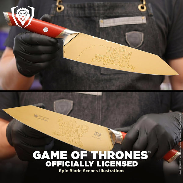 Chef Knife 8" — Game of Thrones™ House Lannister™ Edition — Official License — German Steel, 58+ HRC — for Got Collectors & Everyday Cooking — G10 Handle, Customer Support5