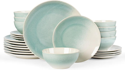 Ceramic Plates and Bowls Sets, Reactive Glaze Dinnerware Set for 81