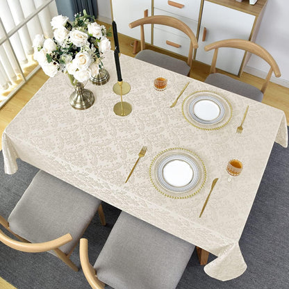 Jacquard Tablecloth Rectangle 52 X 70 Inch Beige Spill Proof7