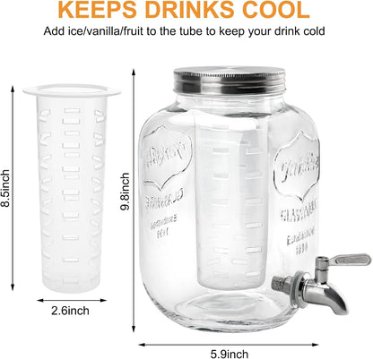 1 Gallon Glass Beverage Dispenser with Lid, Stainless Steel Spigot, Glass Drink Dispensers for Parties, Lemonade Dispenser with Ice Cylinder for Weddings, Party,Sun Tea Jar, Water Juice Dispensers4