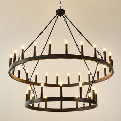 48" Wagon Wheel Chandelier 36-Light Large Black Chandelier High Ceiling1