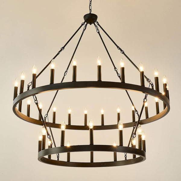 48" Wagon Wheel Chandelier 36-Light Large Black Chandelier High Ceiling1