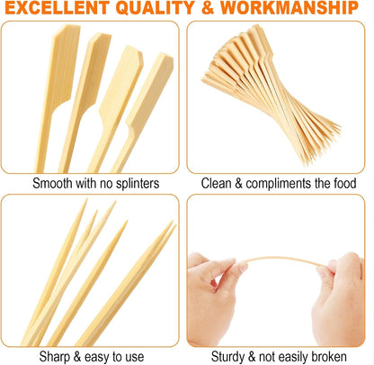 200PCS Bamboo Skewers for Appetizers, 6 Inch Long Flat Cocktail Picks | Fancy Toothpicks for Appetizers, Paddle Wooden Skewers, Party Food Sticks, Drinks Fruit BBQ, Charcuterie Accessories6