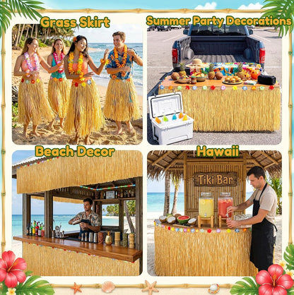 2 Pack Table Skirt Luau Party Decorations, Flower 53.2" X 29.5" Grass Table Skirts for Luau Party Summer Tropical Hawaiian Party Decorations (A-2 Pack)7